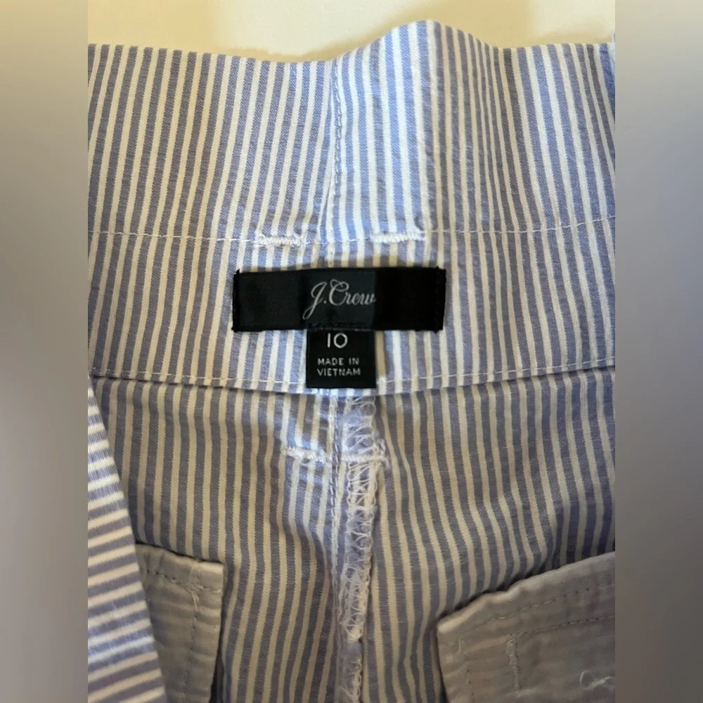 J.Crew Blue White Stripe Seersucker Paper Bag High Rise Shorts Cotton 10